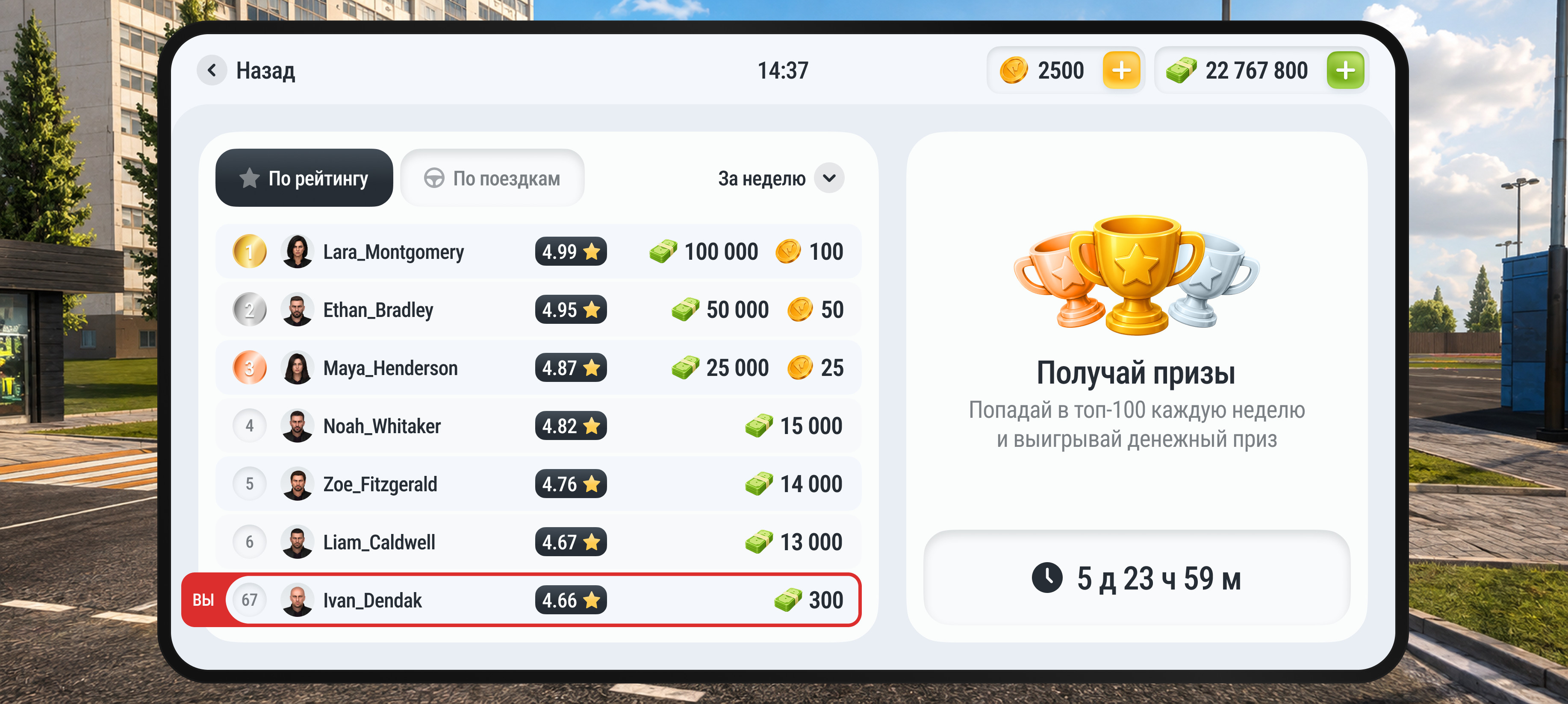 Рейтинг и улучшения таксистов